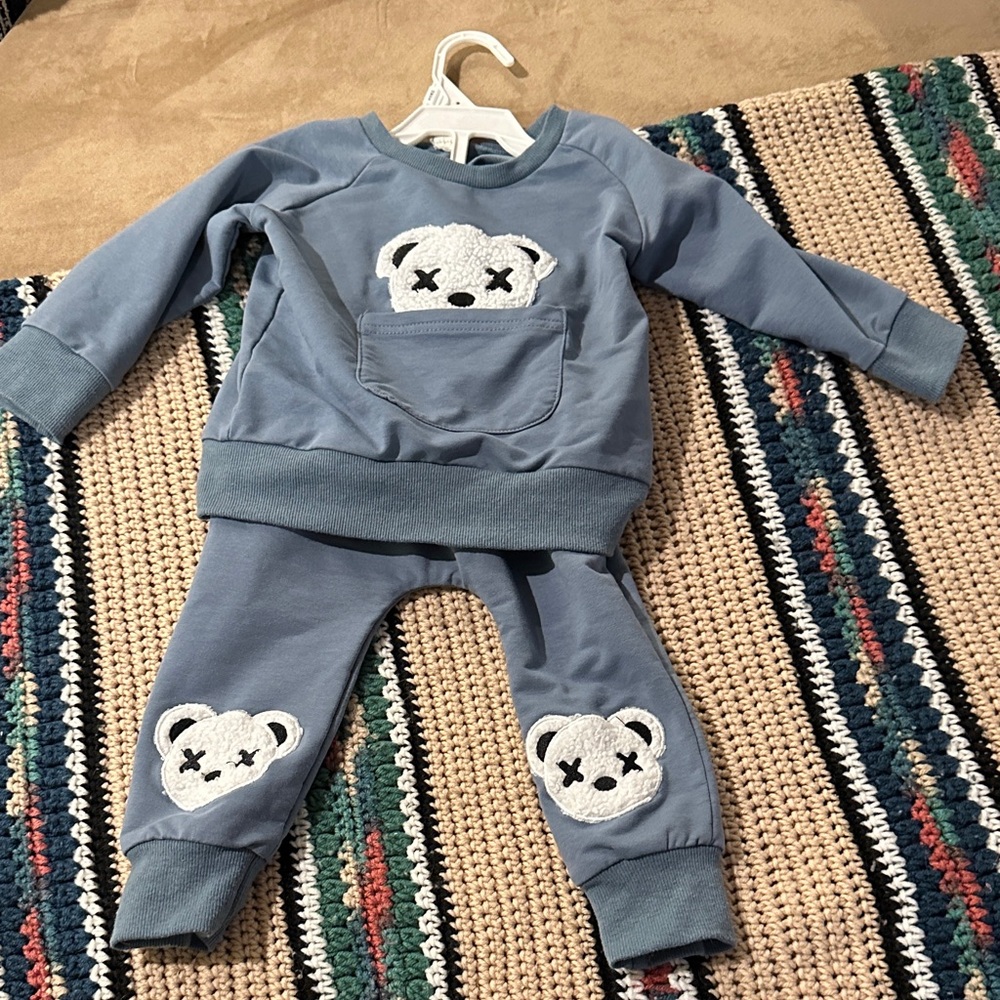 Blue Bear Patch Baby Outfit